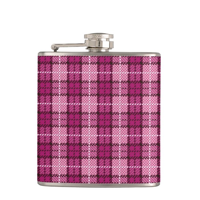 Pixel Plaid_Magenta-Black Hip Flask (Front)