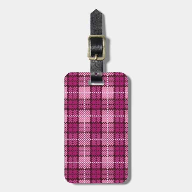 Pixel Plaid_Magenta-Black Luggage Tag (Front Vertical)