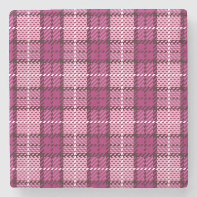 Pixel Plaid_Magenta-Black Stone Coaster (Front)