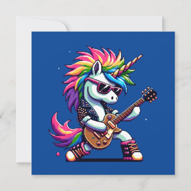Pixel Punk Rock Unicorn Invitation (Front)