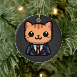 Pixel Purrfection Cat Ceramic Ornament