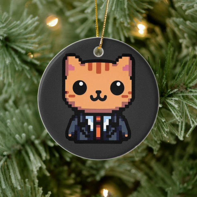 Pixel Purrfection Cat Ceramic Ornament (Tree)