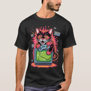 Pixel Rage Cat Retro Gamer Glitch In 8-bit Style 1 T-Shirt