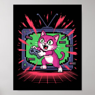 Pixel Rage Cat Retro Gamer Glitch In 8-bit Style 2 Poster
