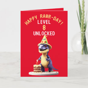 Pixel Red and Yellow Gaming Trex Birthday Card