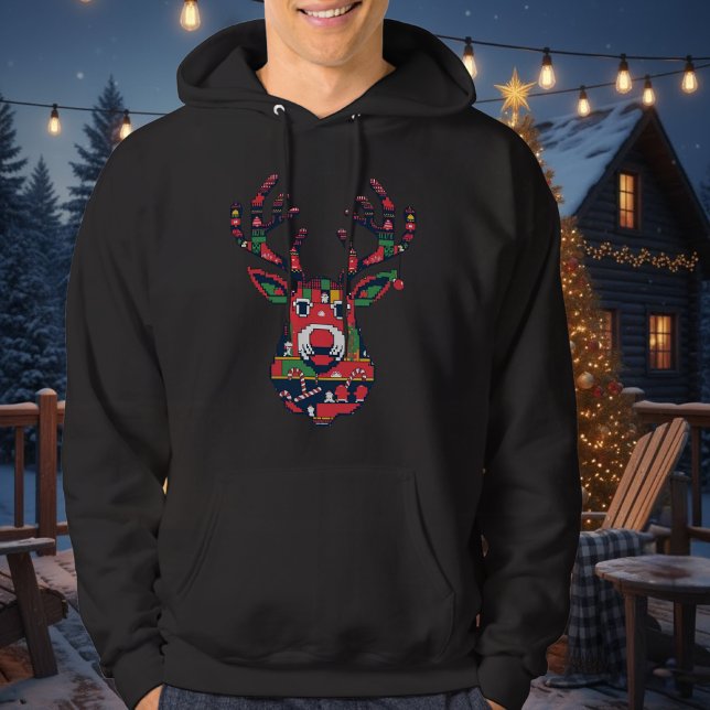 Pixel Reindeer Ugly Sweater Christmas Hoodie (Creator Uploaded)