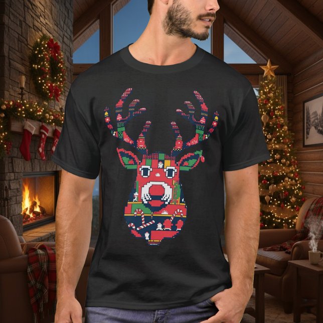 Pixel Reindeer Ugly Sweater Christmas T-shirt (Creator Uploaded)