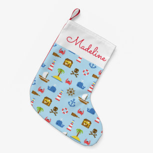 Pixel Sea Art Pattern   Add Your Name Small Christmas Stocking