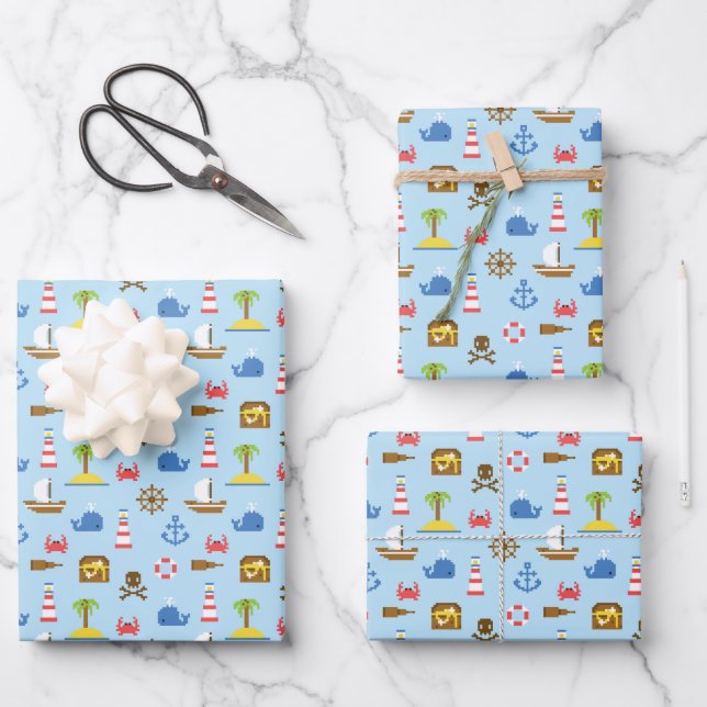 Pixel Sea Art Pattern Wrapping Paper Sheet (Front)