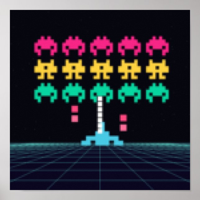 Pixel Space Shooter - Retro Arcade Wall Art (Front)