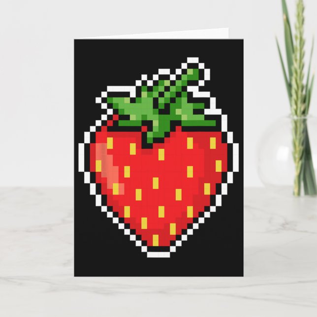 Pixel Strawberry 80s Video Game Halloween  Card (Front)