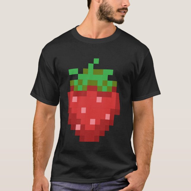 Pixel Strawberry Video Game Player T-Shirt (Front)