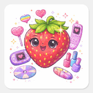 Pixel Strawberry Y2K Sticker