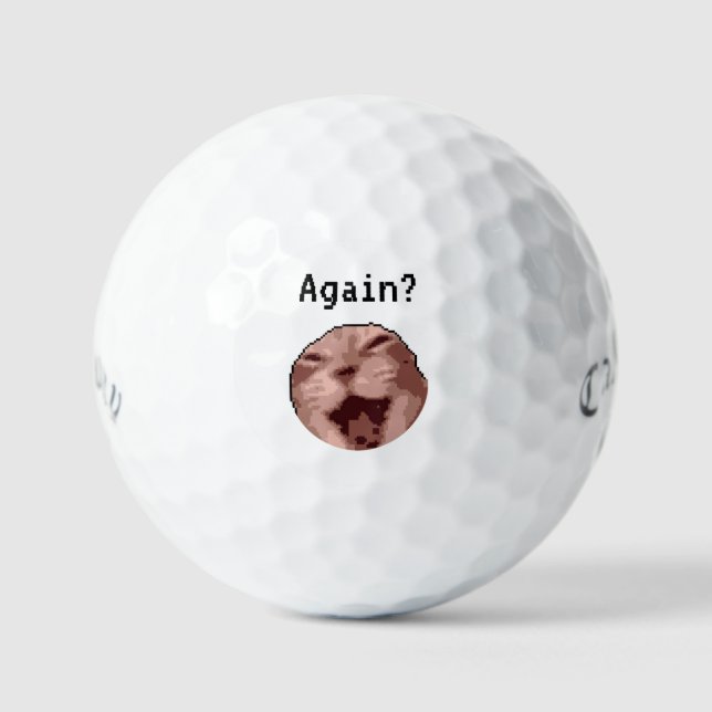 Pixel-style Personalised Funny Cat meme Golf Balls (Front)