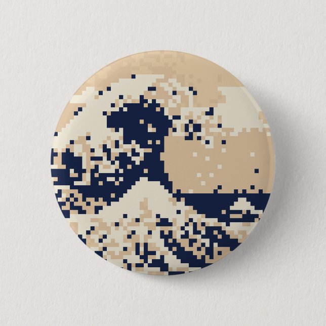 Pixel Tsunami 8 Bit Pixel Art 6 Cm Round Badge (Front)