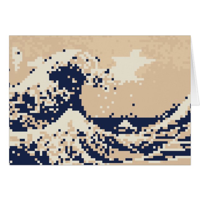Pixel Tsunami 8 Bit Pixel Art Greeting Card (Front Horizontal)