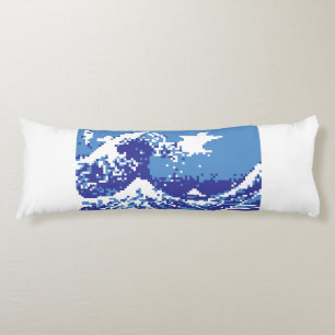 Pixel Tsunami Blue 8 Bit Pixel Art Body Cushion
