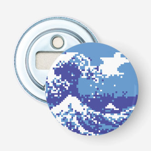 Pixel Tsunami Blue 8 Bit Pixel Art Bottle Opener