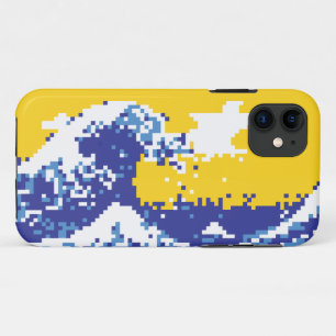 Pixel Tsunami Blue 8 Bit Pixel Art iPhone 11 Case