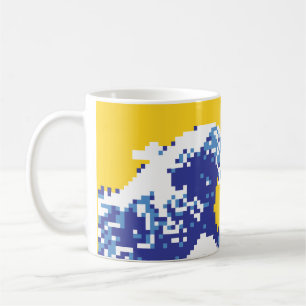 Pixel Tsunami Blue 8 Bit Pixel Art Coffee Mug