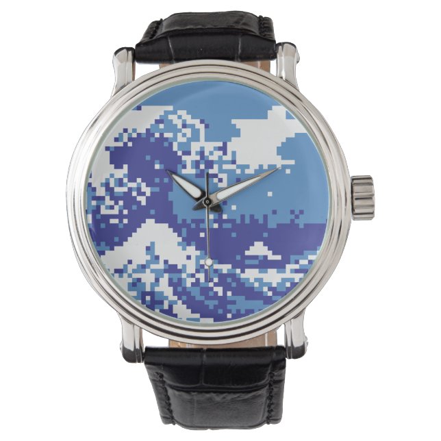 Pixel Tsunami Blue 8 Bit Pixel Art Watch (Front)