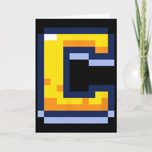 Pixel Video Game Letter C Name Initial Monogram Re Card (Front)