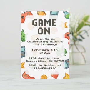 Pixel Watercolor Gaming Birthday Invite