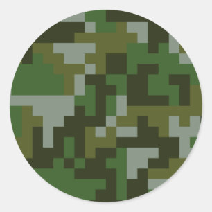 Pixel Woodland Camouflage pattern Classic Round Sticker