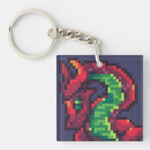 Pixelart, dragon key ring