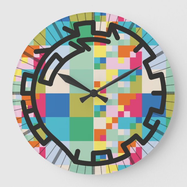 PIXELAT chained numbers by Masanser Large Clock (Front)