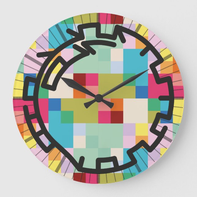 PIXELAT chained numbers by Masanser Large Clock (Front)