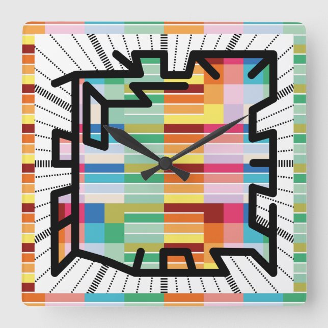 PIXELAT chained numbers by Masanser Square Wall Clock (Front)