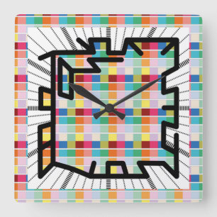 PIXELAT chained numbers by Masanser Square Wall Clock