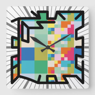 PIXELAT chained numbers by Masanser Square Wall Clock