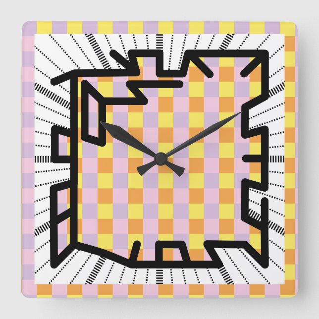 PIXELAT chained numbers by Masanser Square Wall Clock (Front)