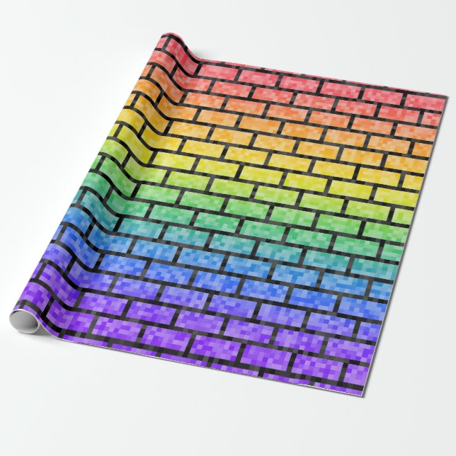 Pixelated 8-Bit Video Game Look Rainbow Spectrum Wrapping Paper (Unrolled)