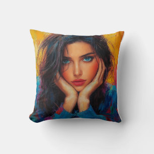 Pixelated Abstract Girl Portrait Cushion