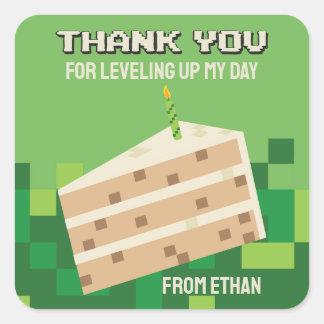 Pixelated Cake Gamer Party Thank You Sticker