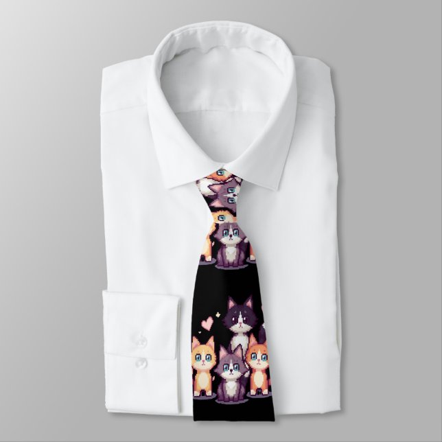 Pixelated Colorful Kitties  Tie (Tied)