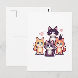 Pixelated Colorful Kitties White Postcard