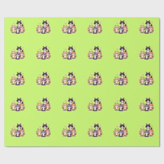 Pixelated Colorful Kitties Wrapping Paper (Flat)