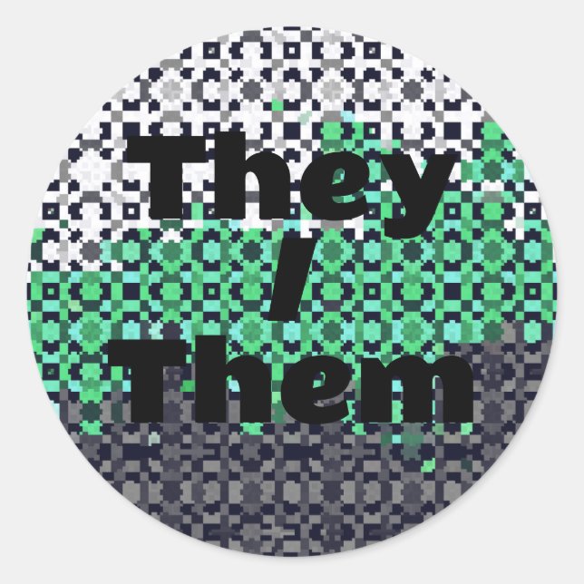 Pixelated Customisable Pronoun Neutrois Pride Flag Classic Round Sticker (Front)