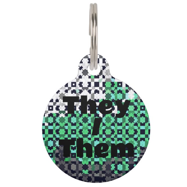 Pixelated Customisable Pronoun Neutrois Pride Flag Pet Tag (Front)