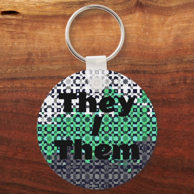 Pixelated Customizable Pronoun Neutrois Pride Flag Key Ring (Front)