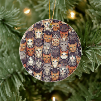 Pixelated Digital Colorful Cats Ceramic Ornament