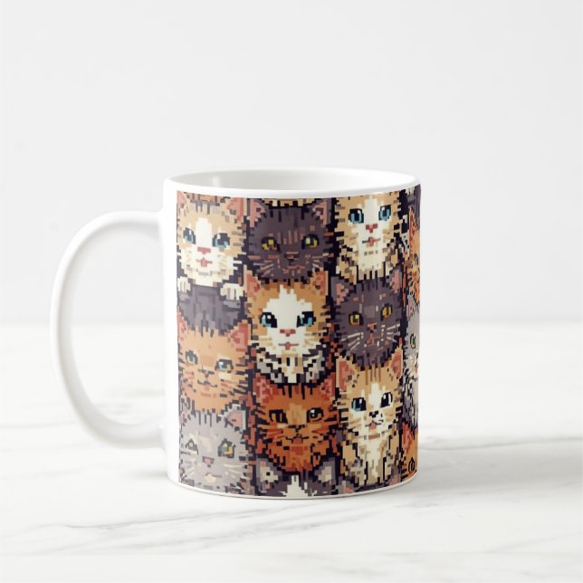 Pixelated Digital Colorful Cats Coffee Mug (Left)