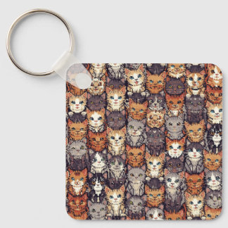 Pixelated Digital Colorful Cats Key Ring