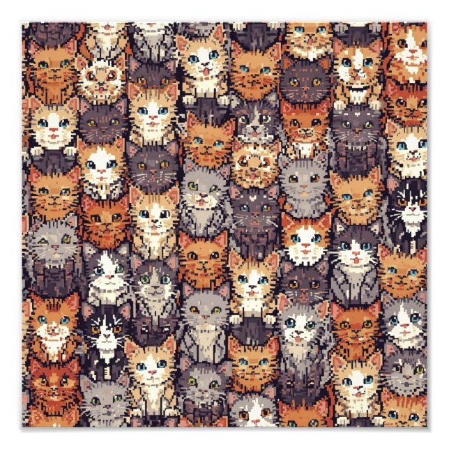 Pixelated Digital Colorful Cats Photo Print (Front)