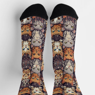 Pixelated Digital Colorful Cats Socks