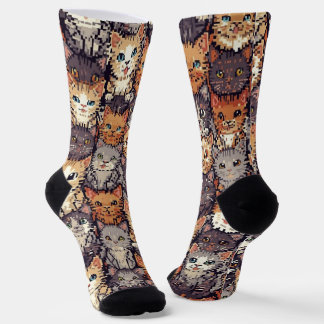 Pixelated Digital Colorful Cats Socks